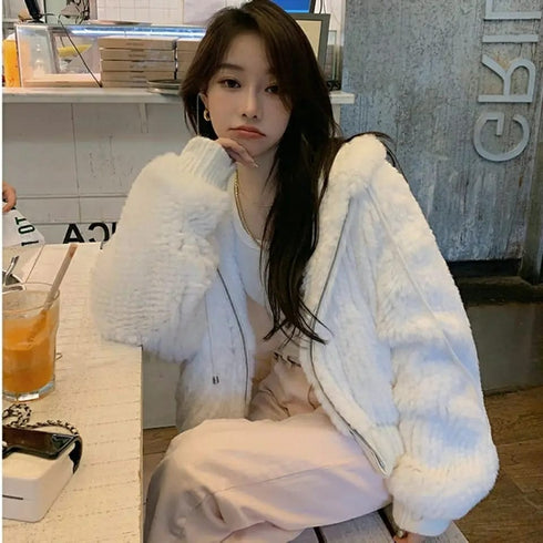 Winter Casual Hooded Rabbit Fur Jackets